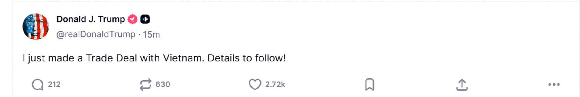 Ông Trump nói về thỏa thuận thương mại với Việt Nam 1